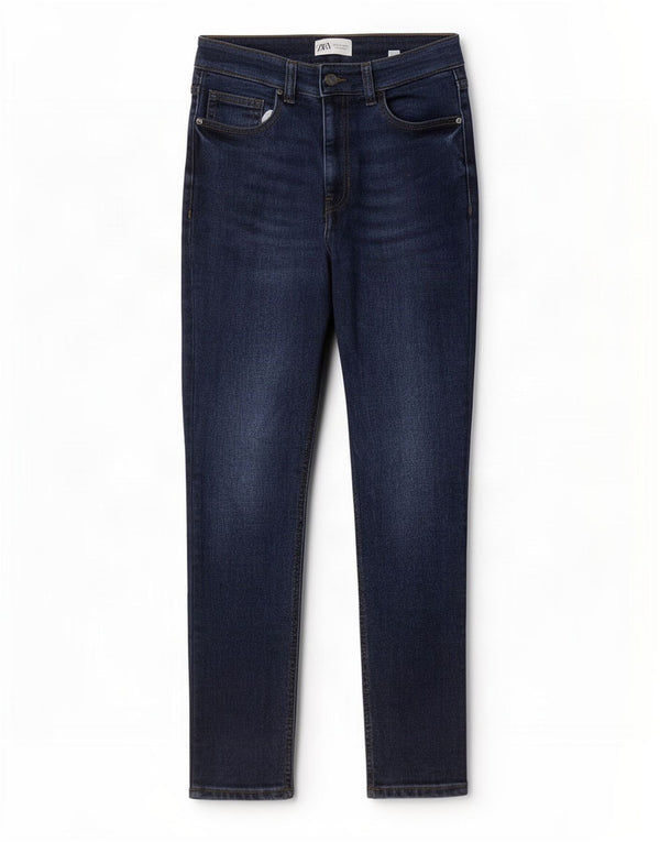 Damskie jeansy slim fit Zara, średnie W28 L27, niebieska bawełna