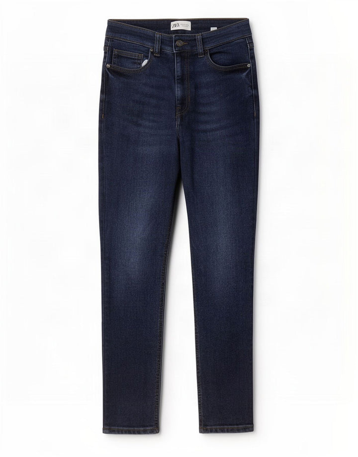 Damskie jeansy slim fit Zara, średnie W28 L27, niebieska bawełna