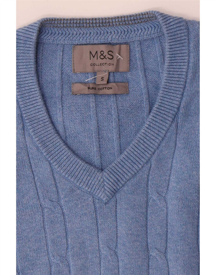 Marks & Spencer Męski podkoszulek bez rękawów, mały, niebieski, bawełniany