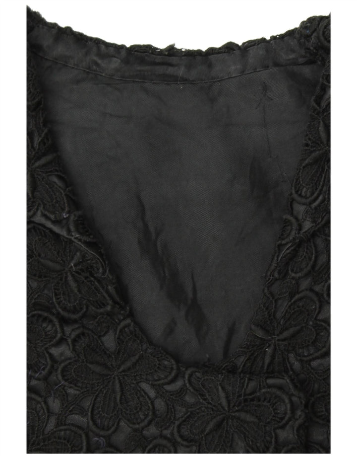 Damska marynarka z krótkim rękawem VINTAGE UK 12, średnia czarna w kwiaty