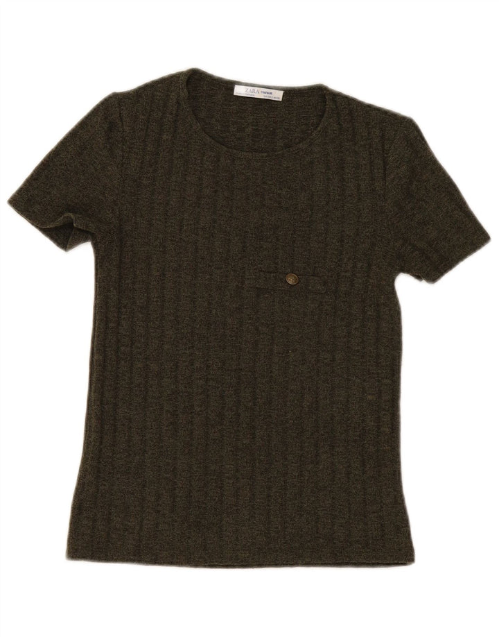 T-shirt damski Zara Trafaluc Top UK 8, mały, khaki, poliester