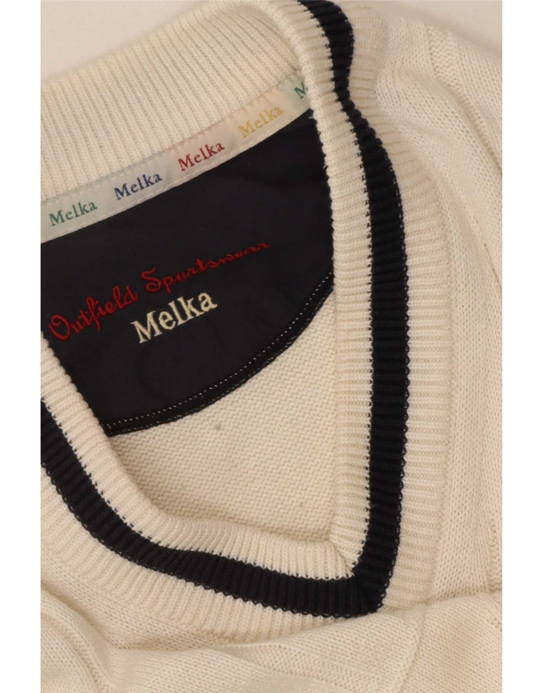 Męski sweter Melka z dekoltem w kształcie litery V, XL, beżowy, z blokami kolorów