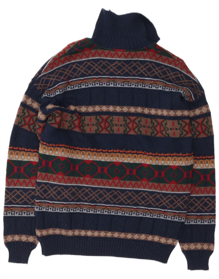 Męski sweter z zamkiem błyskawicznym White Sails, duży granatowy, wełna Fair Isle