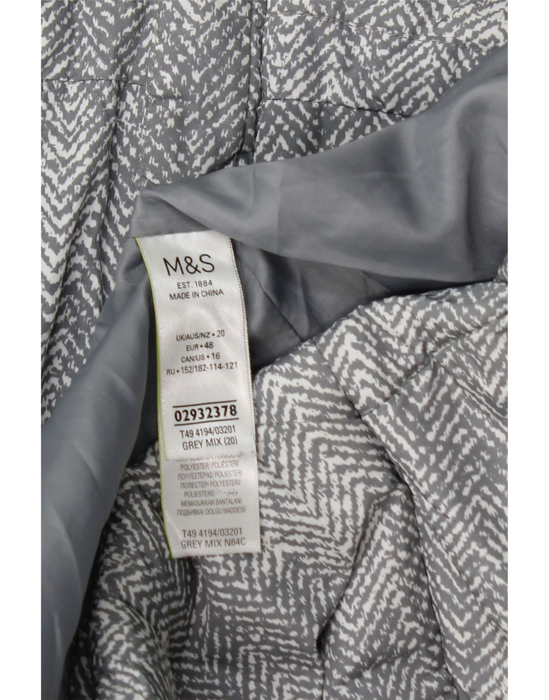Damska kurtka ocieplana Marks & Spencer UK 20 2XL Szara, poliester w jodełkę