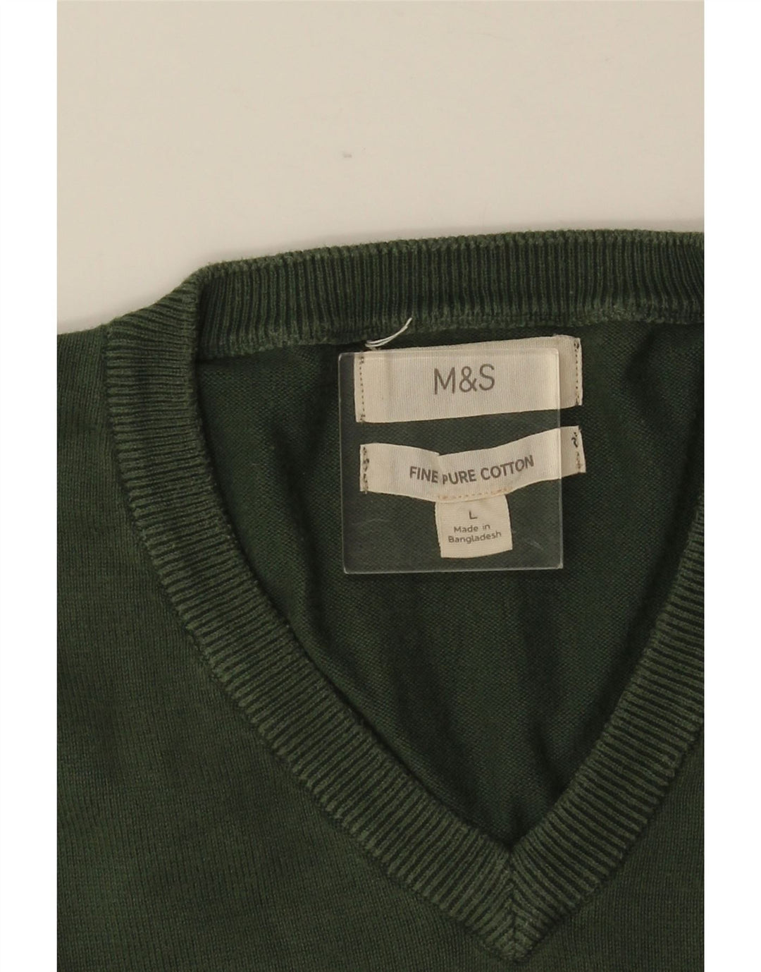 MARKS & SPENCER Męski sweter z dekoltem w kształcie litery V, duży, zielony, bawełniany