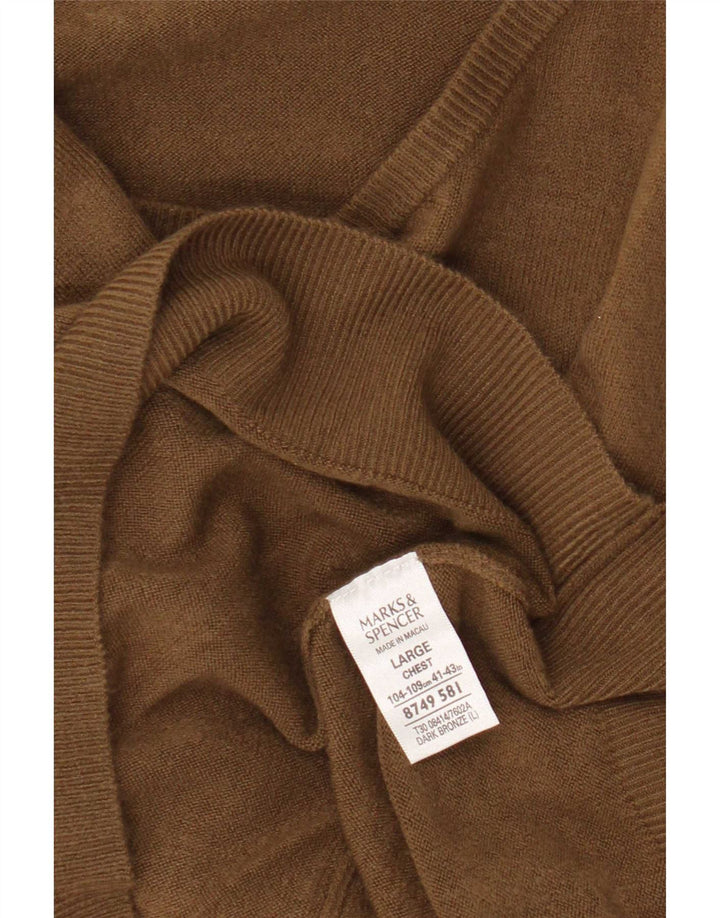 Marks & Spencer Męski sweter z dekoltem w kształcie litery V, duży, brązowy, akrylowy