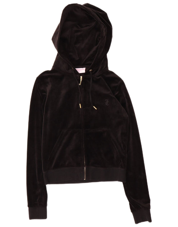 Damski sweter Juicy Couture z kapturem i zamkiem błyskawicznym UK 10, mały, czarny poliester