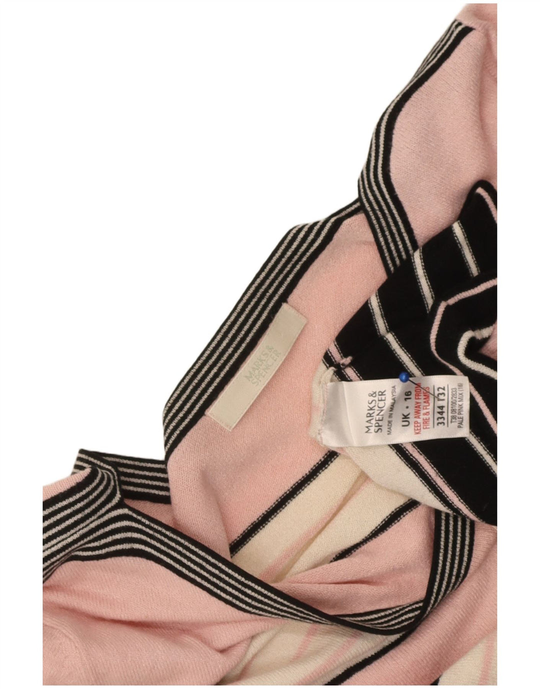 Marks & Spencer Damski top z rękawem 3/4, UK 16, duży, różowy, wiskoza w paski