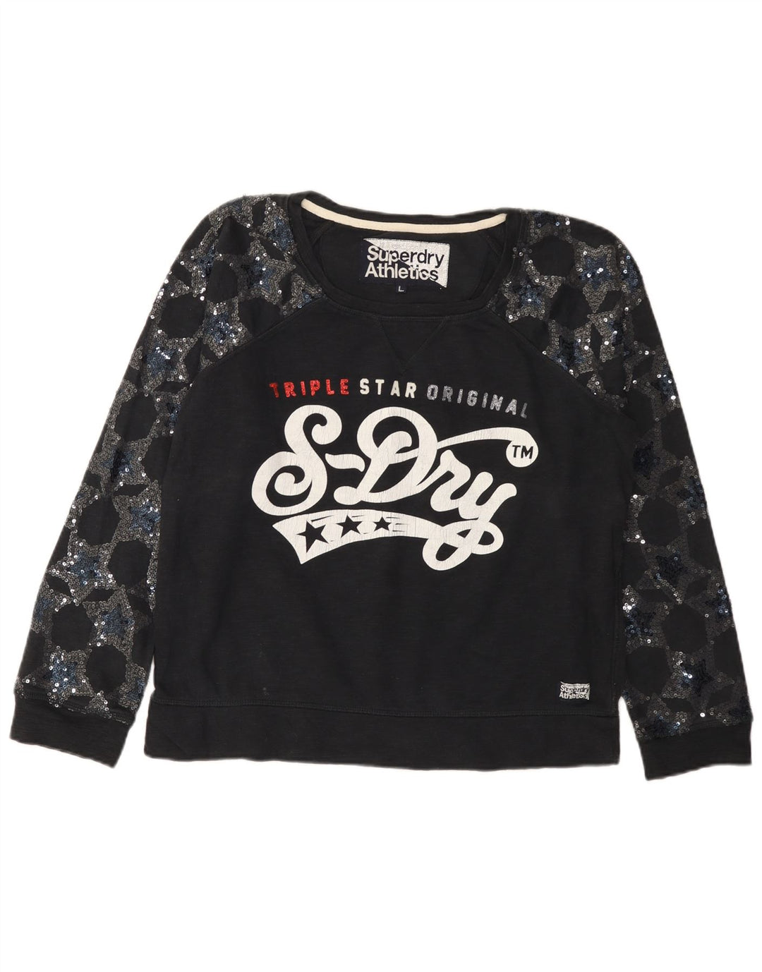 Damski sweter z grafiką SUPERDRY, UK 16, duży, czarny, bawełniany