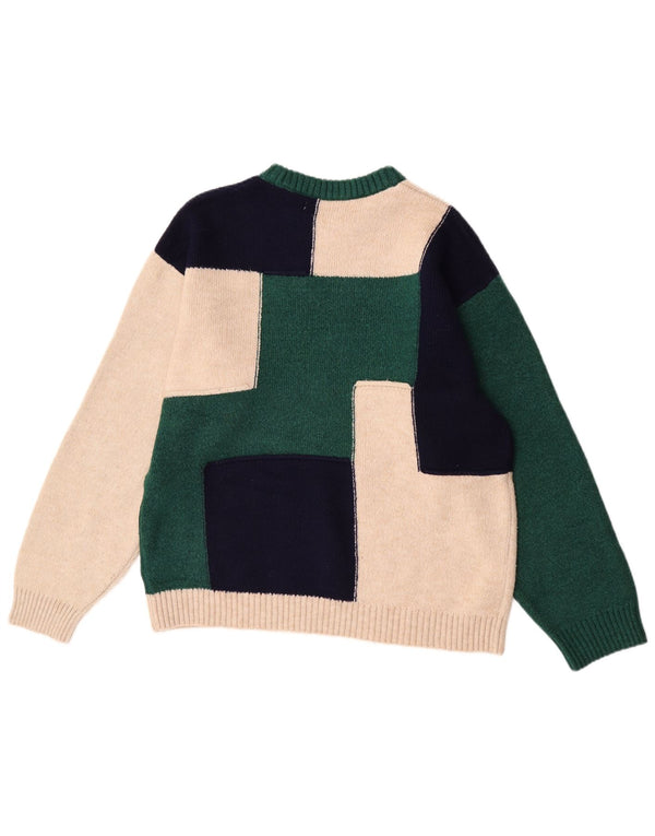 Męski sweter Zara z dekoltem w łódkę XL, zielony, akrylowy, z blokami kolorów