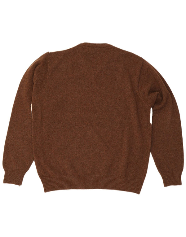 Vintage męski sweter z dekoltem w szpic, duży brązowy Argyle/diament