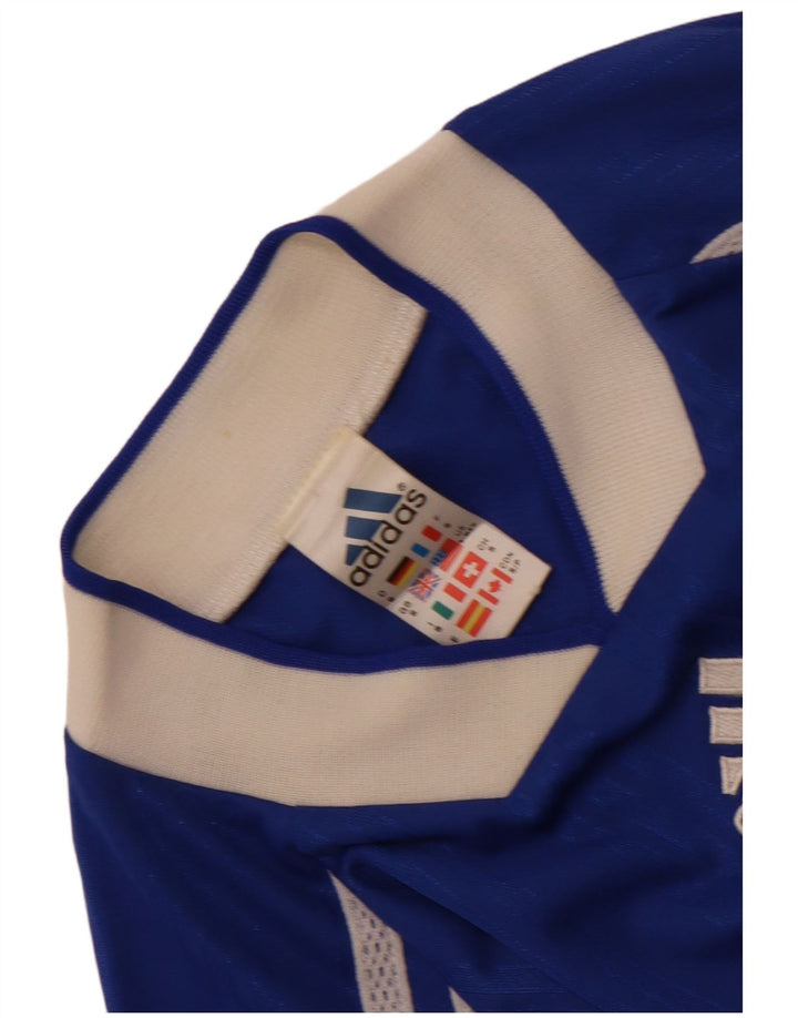 Adidas Męski T-shirt Top Mały Niebieski Poliester z blokami kolorów