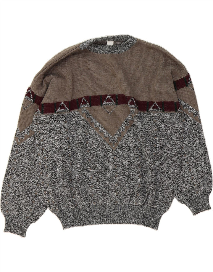 VINTAGE Mens Crew Neck Jumper Sweater XL Grey Colourblock Wool Vintage Vintage and Second-Hand Vintage from Messina Hembry 