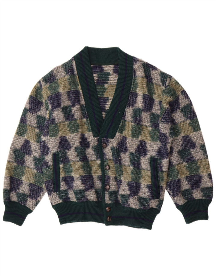 Vintage męski sweter rozpinany, średnio zielony, geometryczny