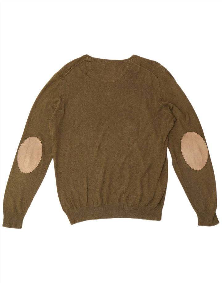 Męski sweter Massimo Dutti z dekoltem w kształcie litery V, średniej wielkości bawełna khaki