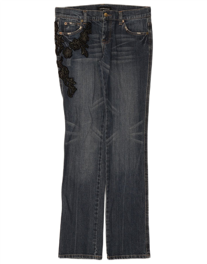 Damskie jeansy Bootcut Roccobarocco IT 42 Medium W28 L32 Niebieskie kwiaty