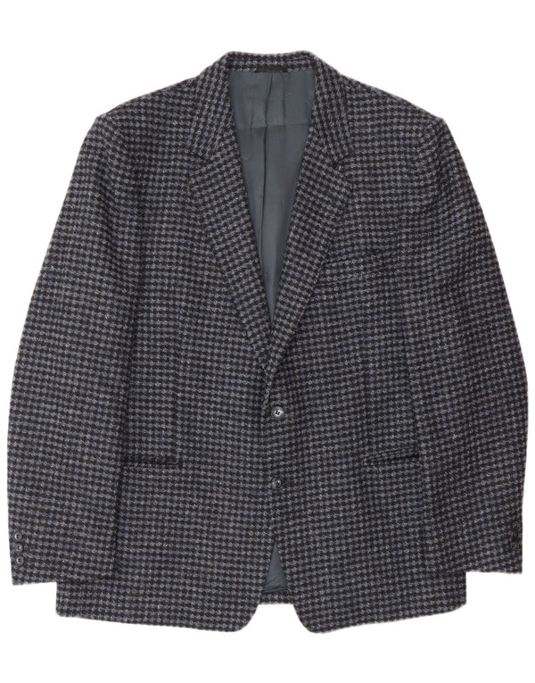 Vintage męska marynarka zapinana na 2 guziki IT 56 3XL niebieska dziewicza wełna w pepitkę