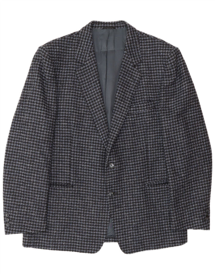 Vintage męska marynarka zapinana na 2 guziki IT 56 3XL niebieska dziewicza wełna w pepitkę