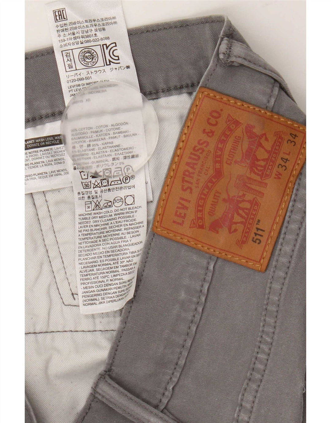 Męskie jeansy Levi's 511 Slim W34 L34 Szara bawełna