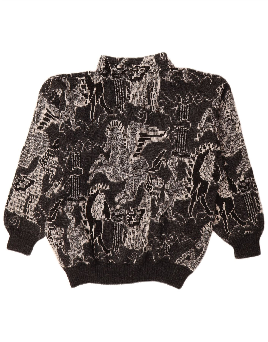 Sweter damski w stylu vintage, UK 18 XL, czarna, geometryczna wełna