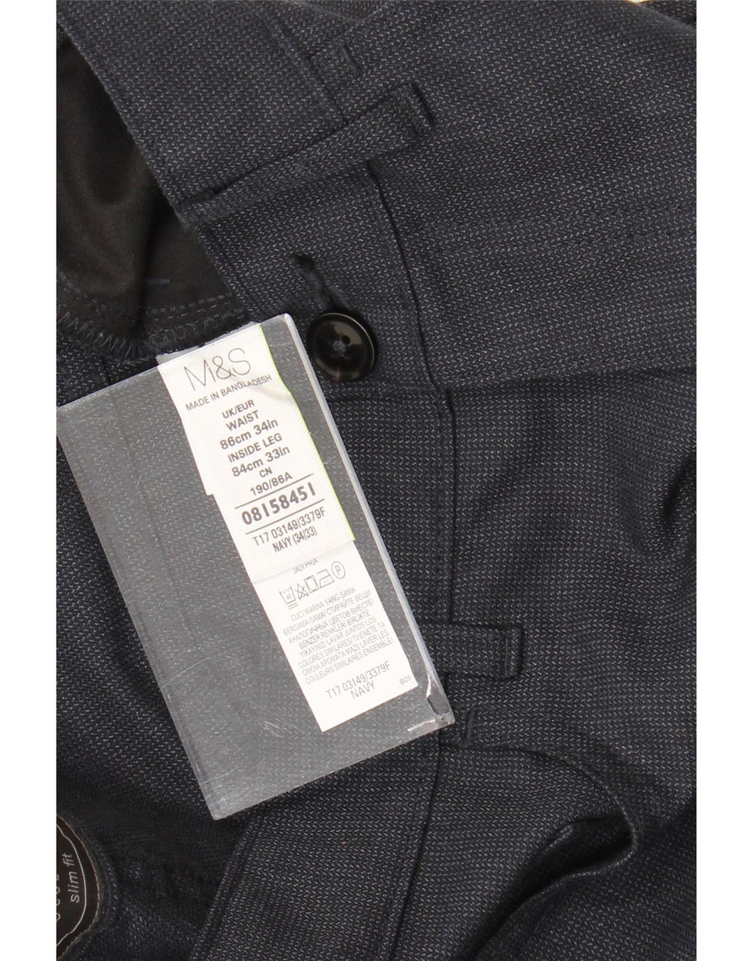 Marks & Spencer Męskie proste spodnie garniturowe W34 L33 Granatowy poliester