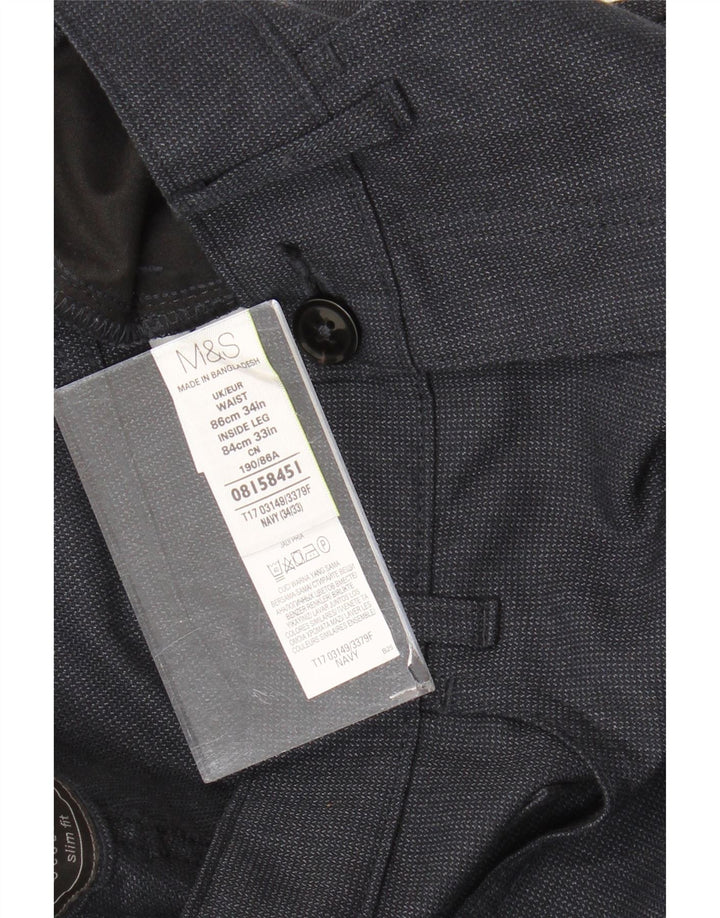 Marks & Spencer Męskie proste spodnie garniturowe W34 L33 Granatowy poliester