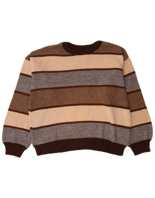 Vintage męski sweter z okrągłym dekoltem XL w brązowe paski