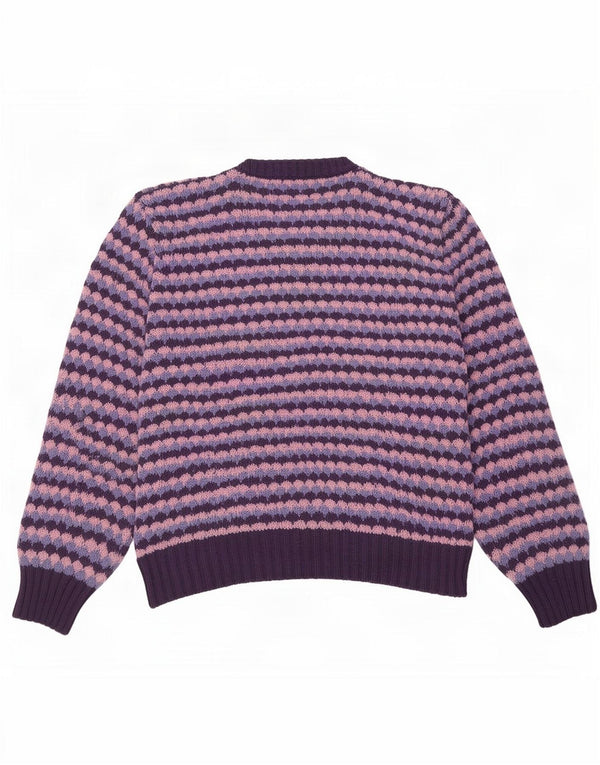 Sweter damski w stylu vintage z dekoltem w szpic UK 16, duży fioletowy geometryczny