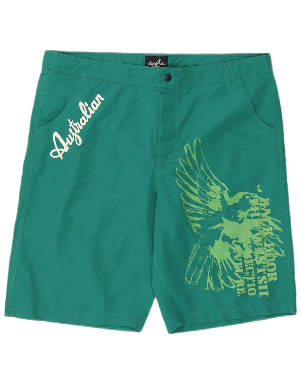 AUSTRALIAN L'ALPINA Mens Graphic Casual Shorts 2XL W40  Green Polyester