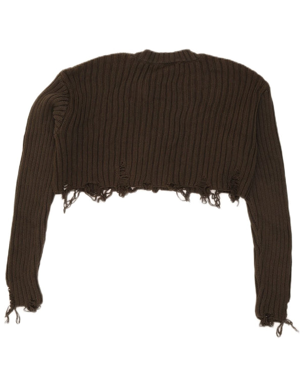Damski sweter Zara Crop Distressed z okrągłym dekoltem UK 10 Small Khaki