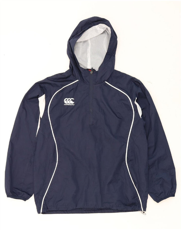 CANTERBURY Boys Hooded Rain Jacket 13-14 Years Navy Blue Polyester Vintage Canterbury and Second-Hand Canterbury from Messina Hembry 