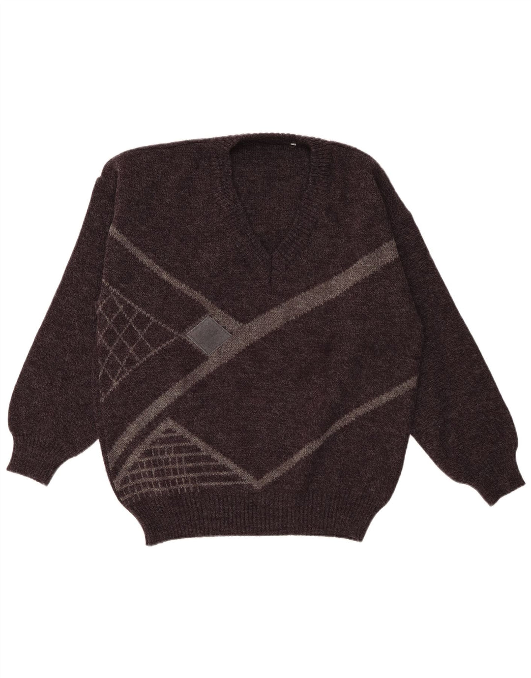 Męski sweter w stylu vintage z dekoltem w szpic IT 52, duży, szary, geometryczny akryl