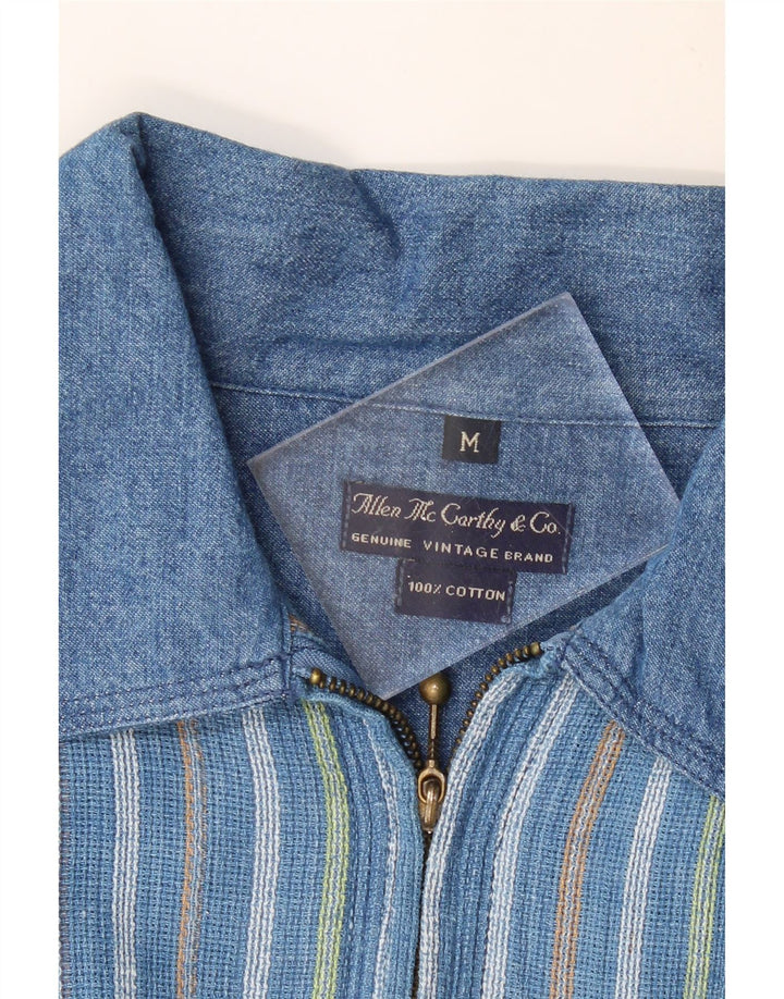 VINTAGE Męska koszula pulowerowa o luźnym kroju z krótkim rękawem, w średnie niebieskie paski