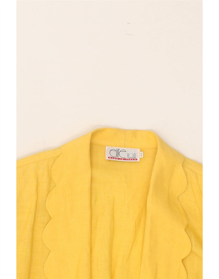 VINTAGE Womens Longline 3/4 Sleeve Blazer Jacket IT 44 Medium Yellow Linen Vintage Vintage and Second-Hand Vintage from Messina Hembry 