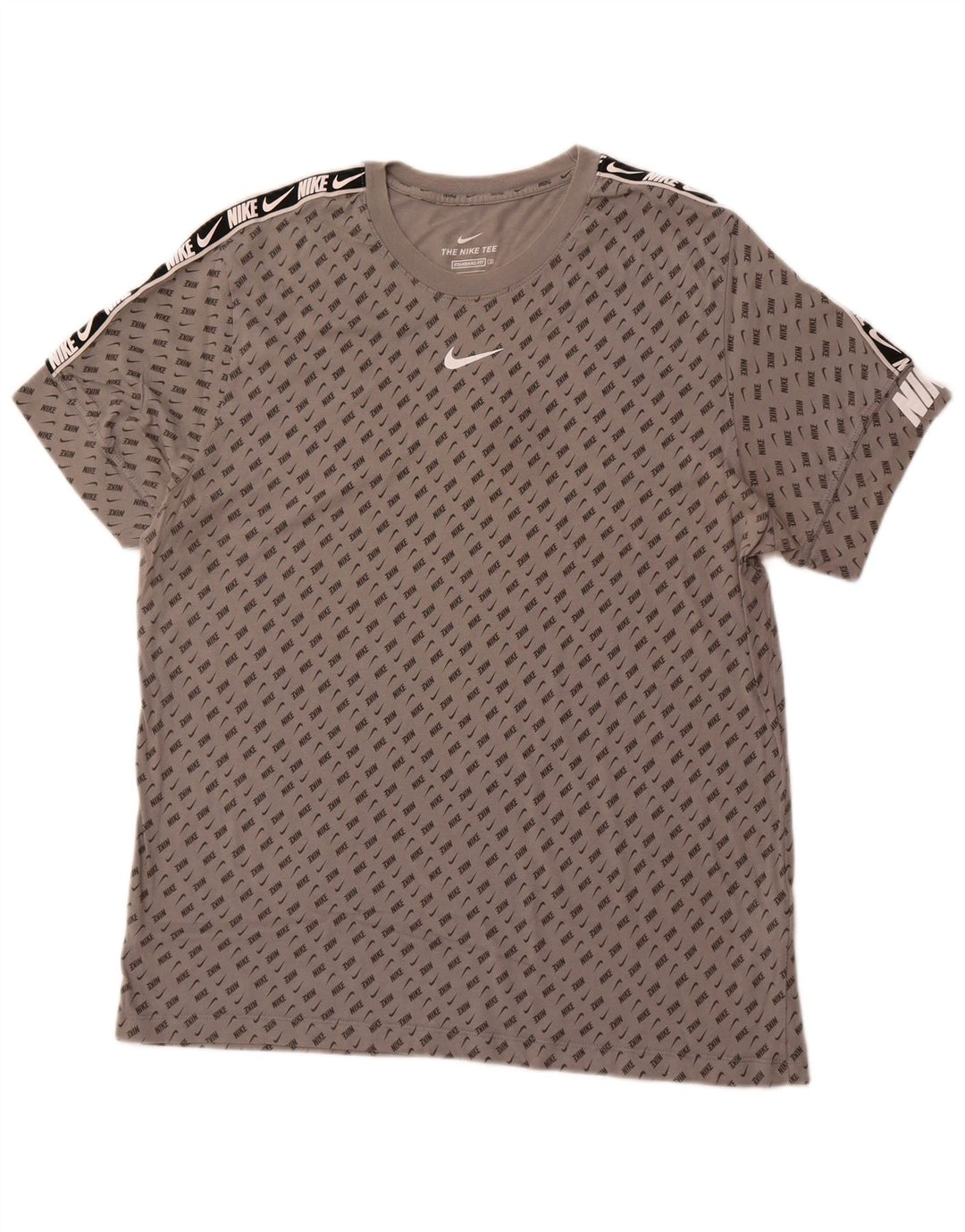 Męski T-shirt z grafiką NIKE o standardowym kroju, rozmiar XL, szara, bawełniana z blokami kolorów
