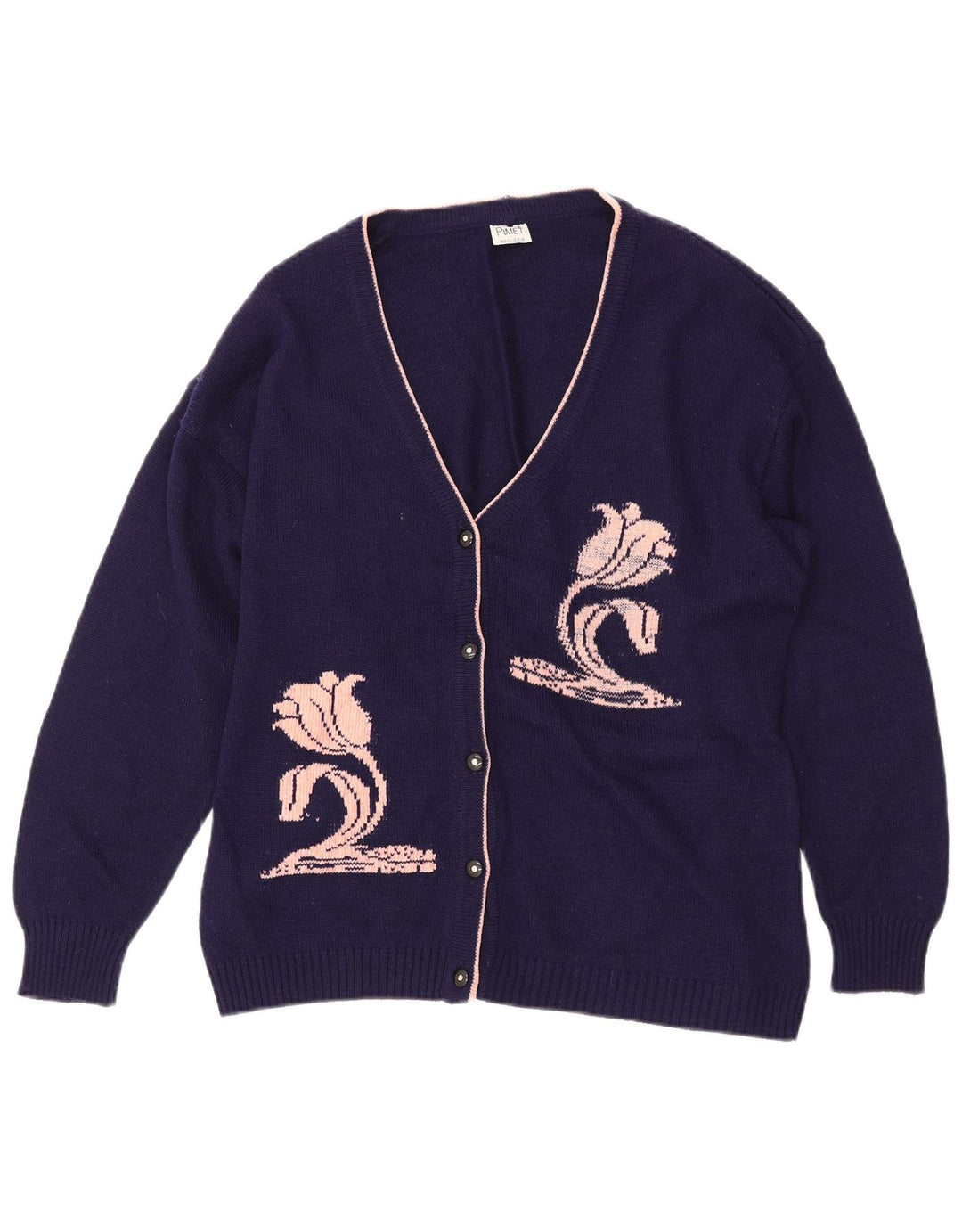 Sweter damski z grafiką PIMET MAGLIERA UK 18 XL granatowy w kwiaty