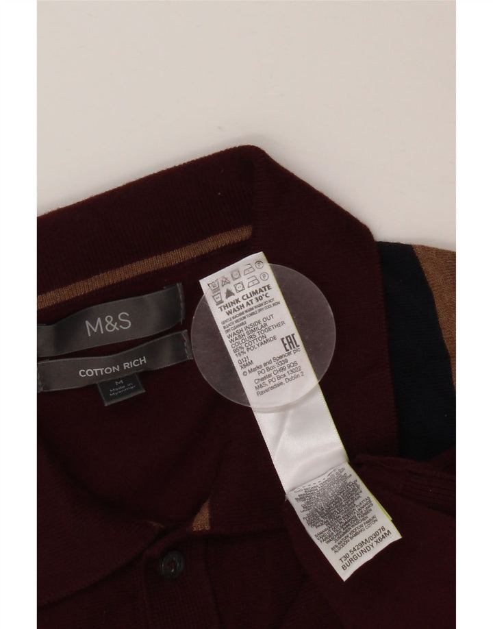 MARKS & SPENCER Męski sweter polo ze średnim bordowym blokiem kolorów