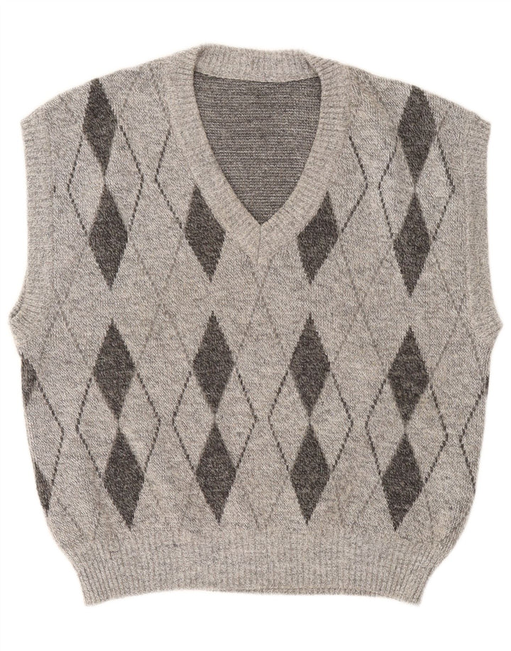 Vintage męski podkoszulek bez rękawów, duży, szary Argyle/diament