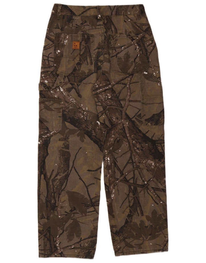 Męskie proste spodnie cargo w stylu vintage, średnie W30 L27, brązowe w kwiaty