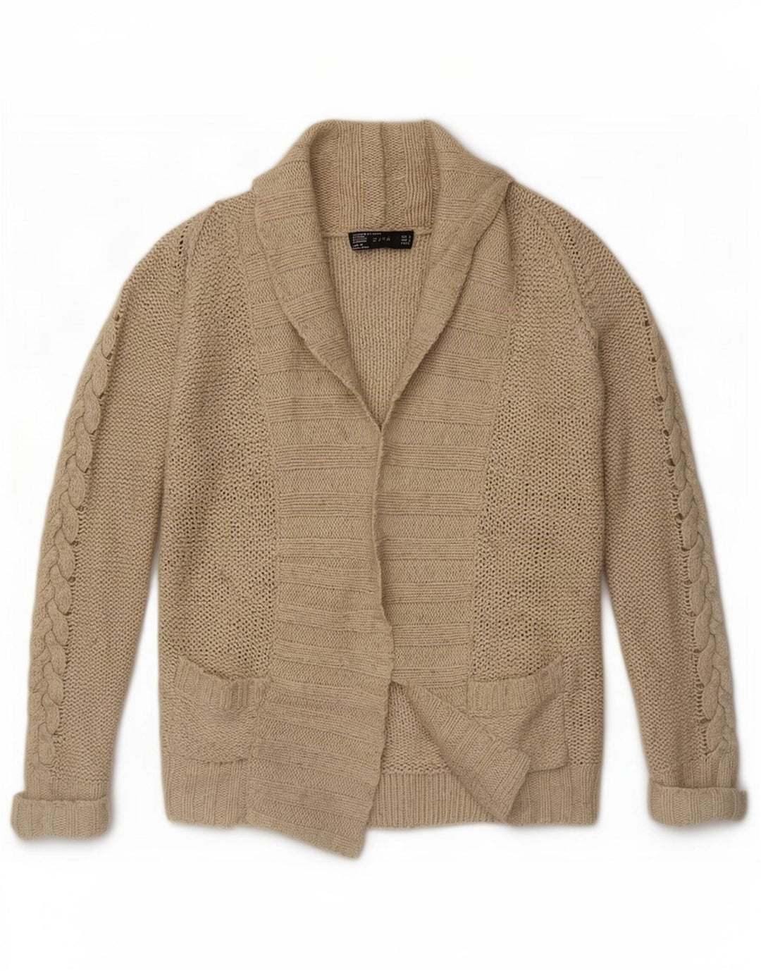 Sweter damski Zara z otwartym kardiganem UK 10, mały, beżowy nylon