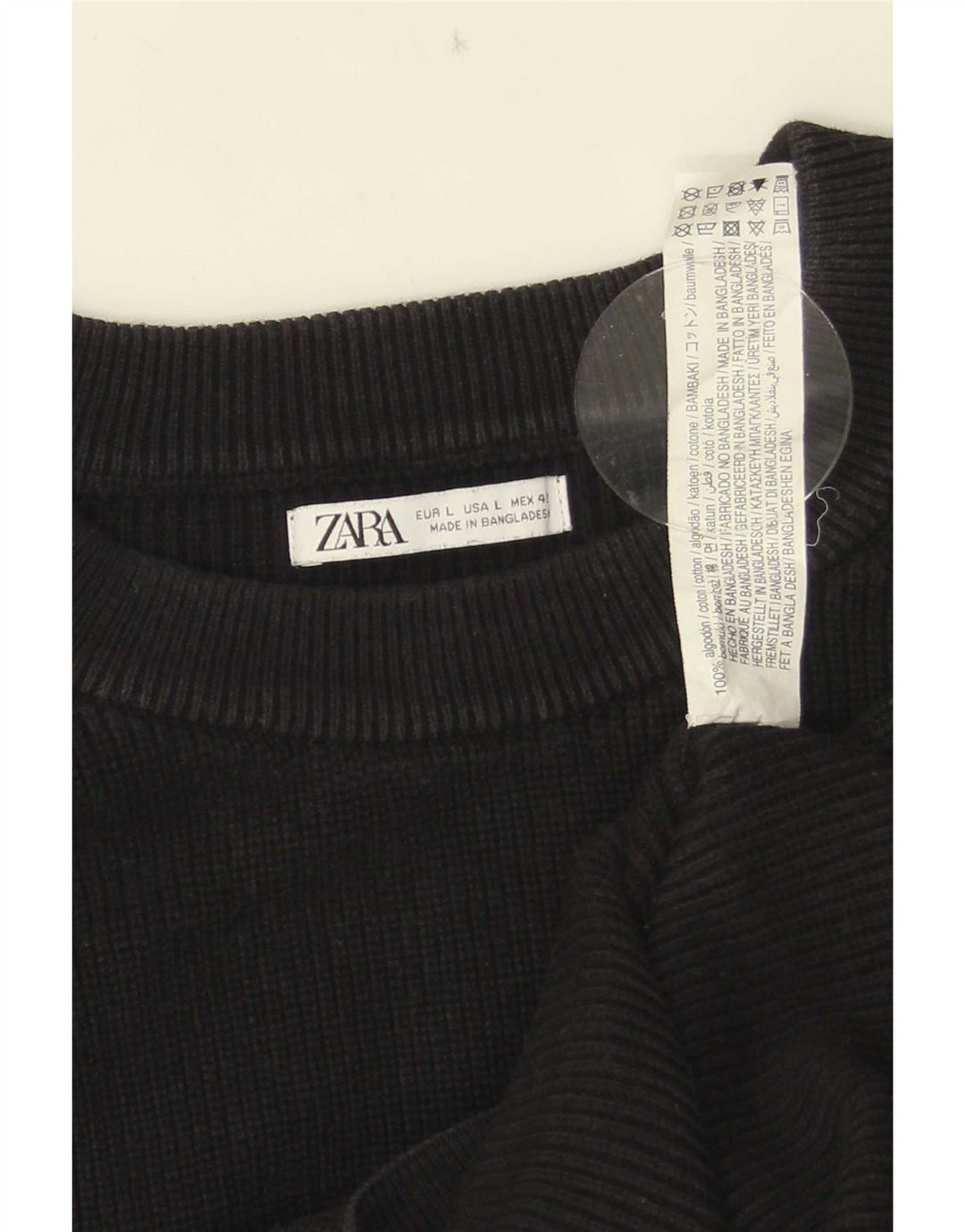 Zara Męski sweter z dekoltem w łódkę, duży, czarny, bawełniany