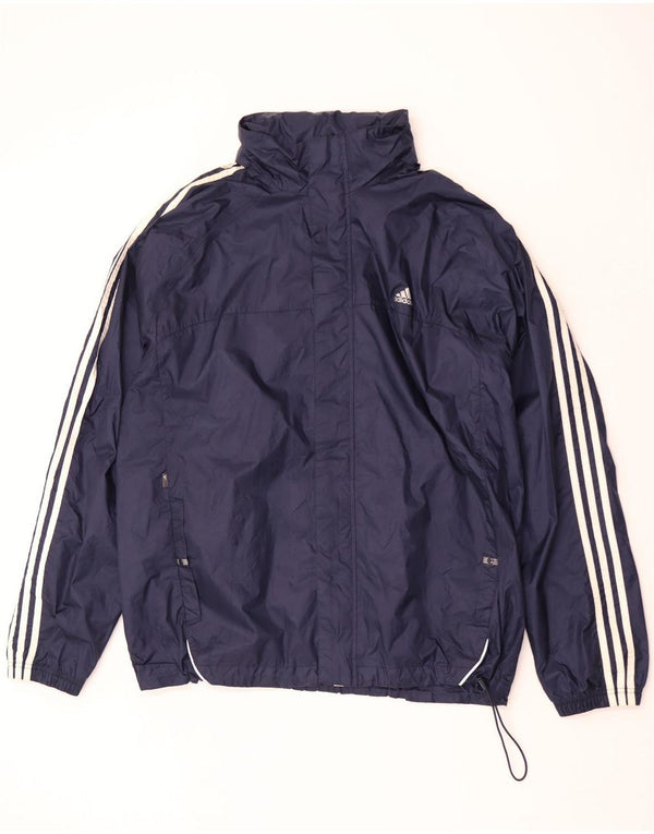 Adidas Mens Hooded Rain Jacket UK 42 XL Navy Blue Nylon
