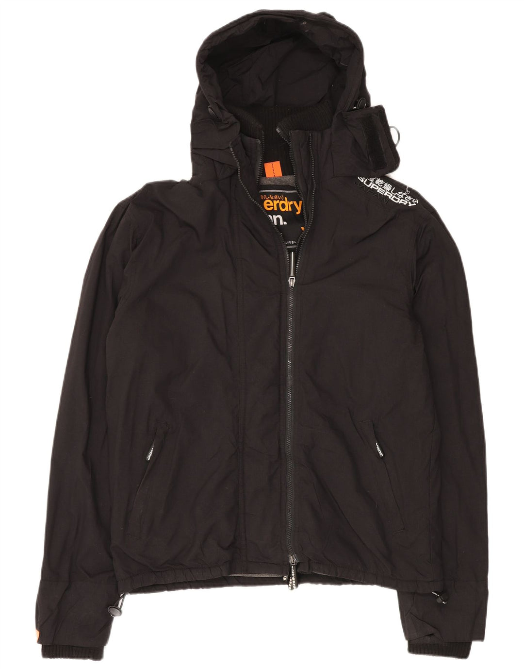 SUPERDRY Męska kurtka wiatrówka z kapturem UK 42 XL, czarny nylon