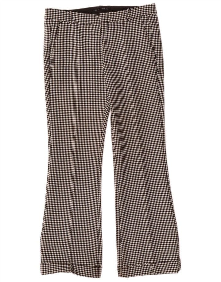 Spodnie damskie Zara Bootcut Chino, średnie W28 L29, czarny poliester w kratkę