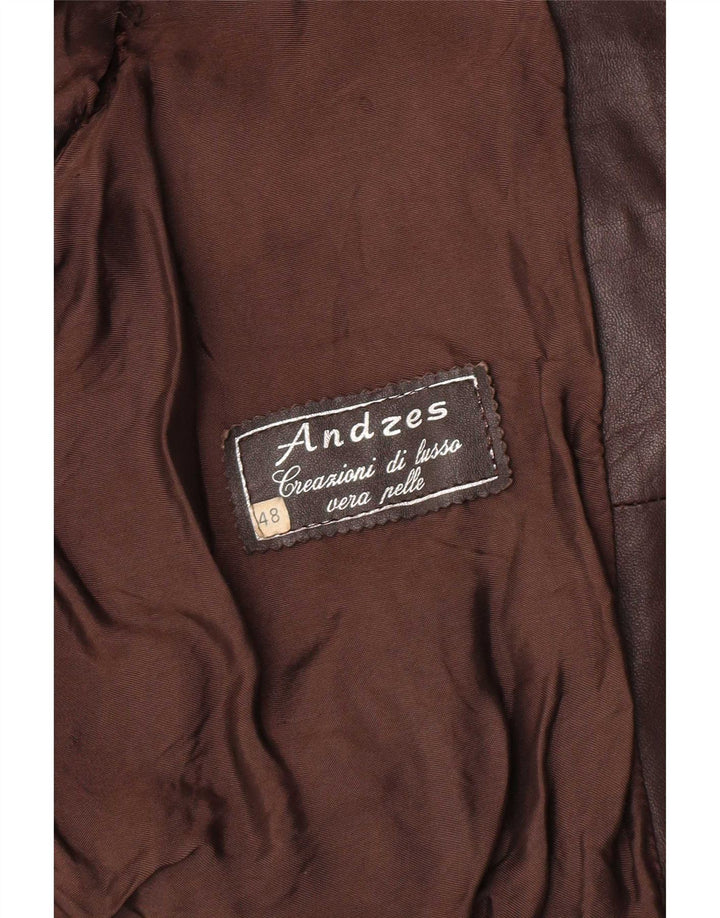 Vintage męska kurtka skórzana bomber IT 48 średnio brązowa skóra