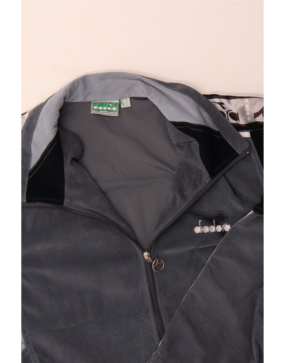 Męska kurtka dresowa DIADORA z grafiką, welurowa UK 46 XL, szary, blok kolorów