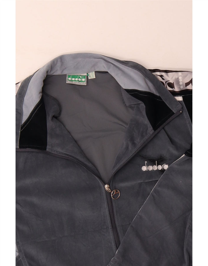 Męska kurtka dresowa DIADORA z grafiką, welurowa UK 46 XL, szary, blok kolorów