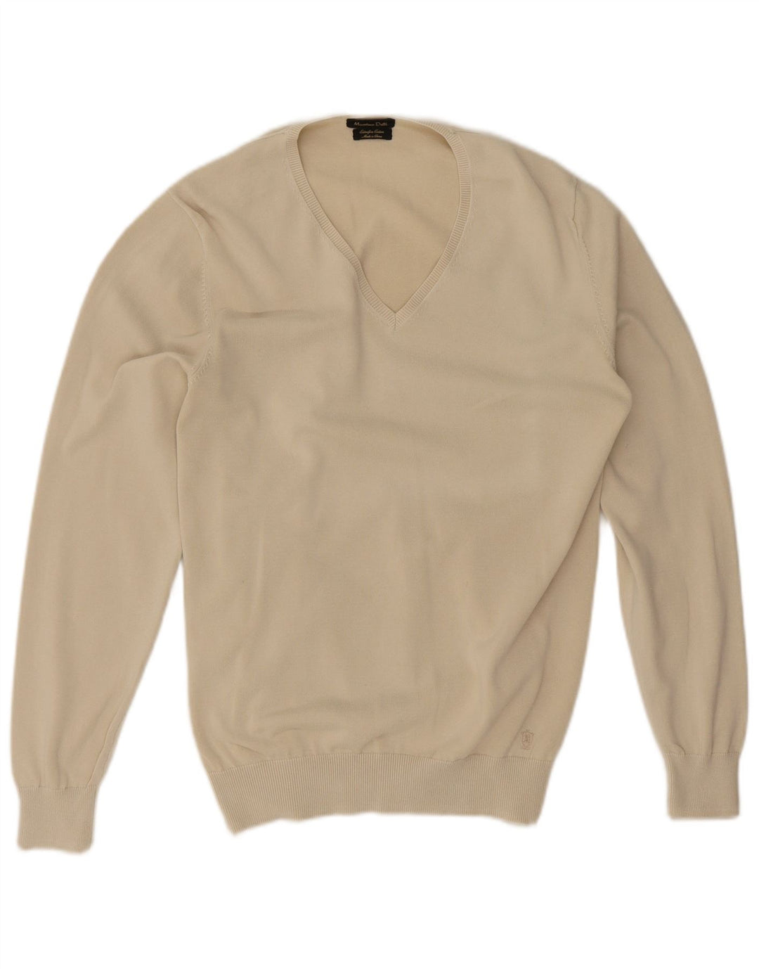 Męski sweter Massimo Dutti z dekoltem w kształcie litery V, średnio beżowy, bawełniany