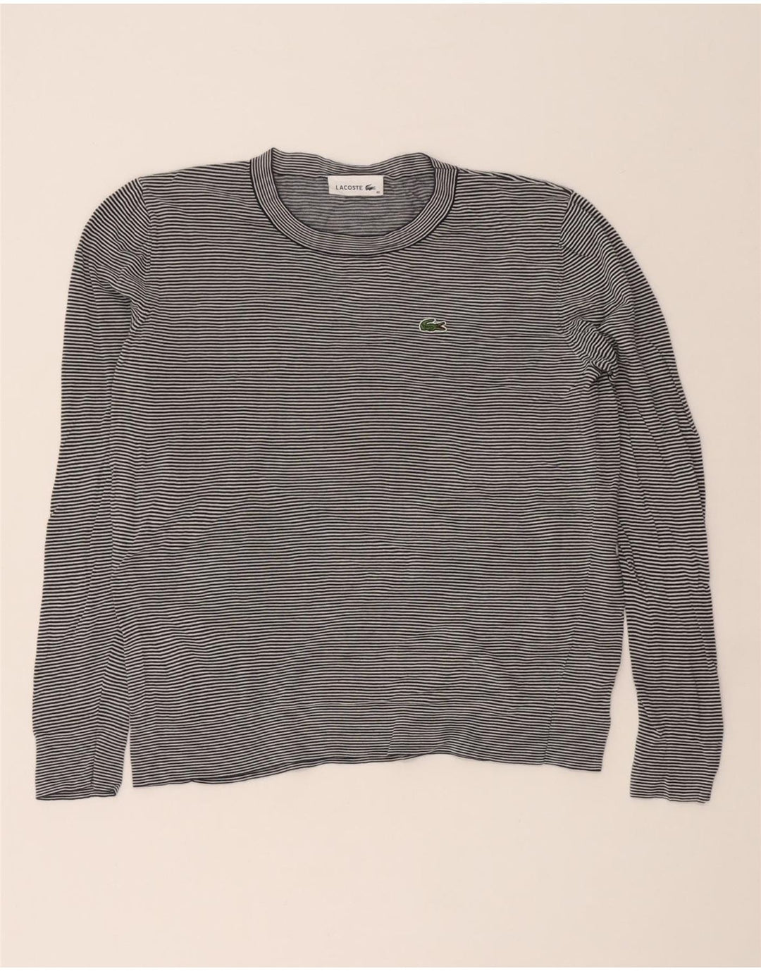 LACOSTE Womens Top Long Sleeve Size 40 Medium Black Striped Cotton Vintage Lacoste and Second-Hand Lacoste from Messina Hembry 