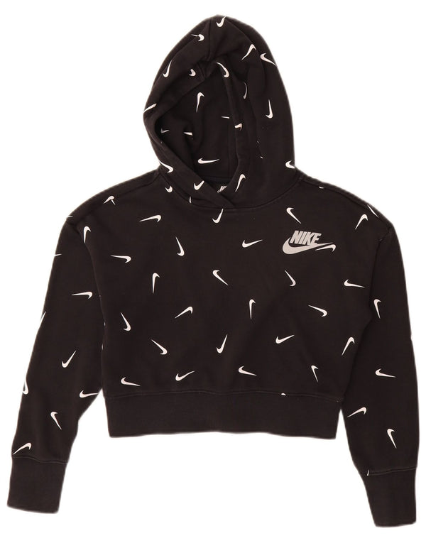 Nike Girls Crop Graphic Standard Fit Hoodie Jumper 10-11 Years Medium Black